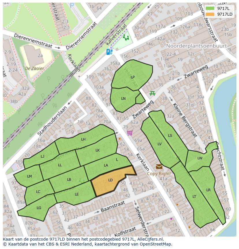 Afbeelding van het postcodegebied 9717 LD op de kaart.