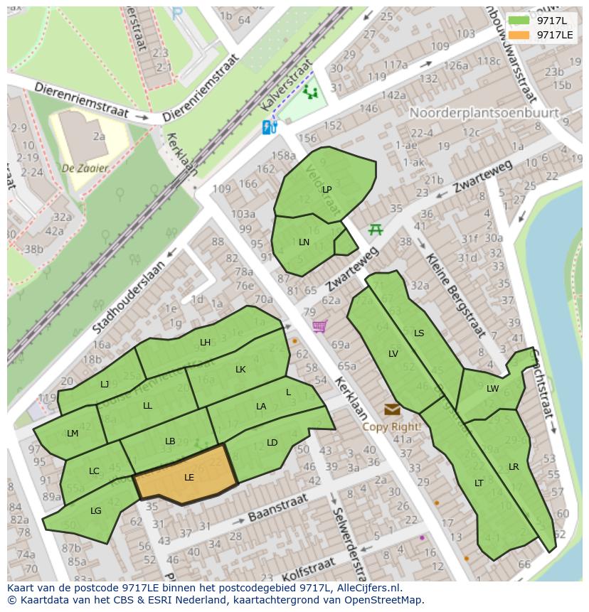 Afbeelding van het postcodegebied 9717 LE op de kaart.