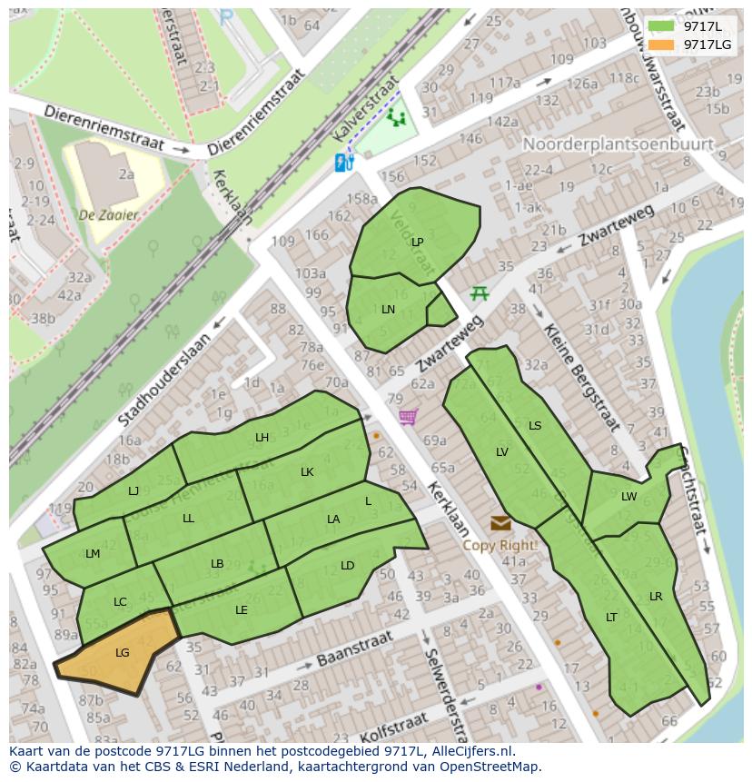 Afbeelding van het postcodegebied 9717 LG op de kaart.