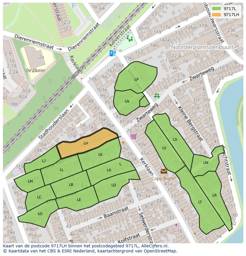 Afbeelding van het postcodegebied 9717 LH op de kaart.