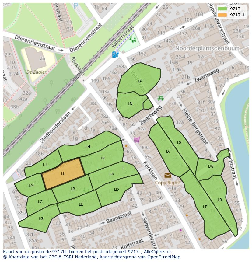 Afbeelding van het postcodegebied 9717 LL op de kaart.