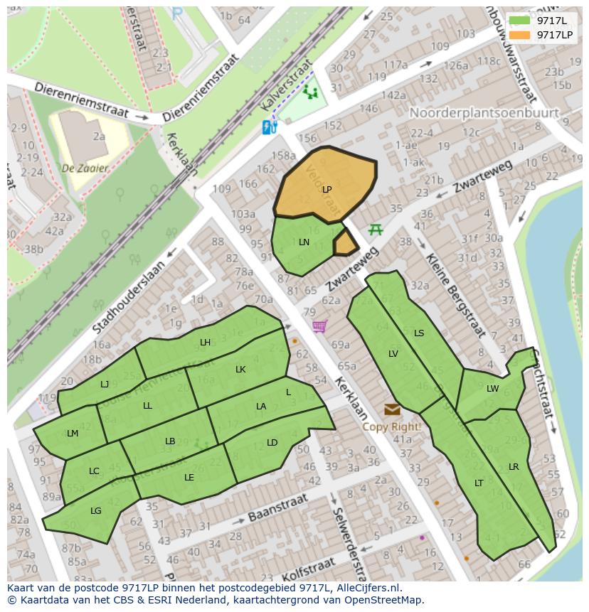 Afbeelding van het postcodegebied 9717 LP op de kaart.
