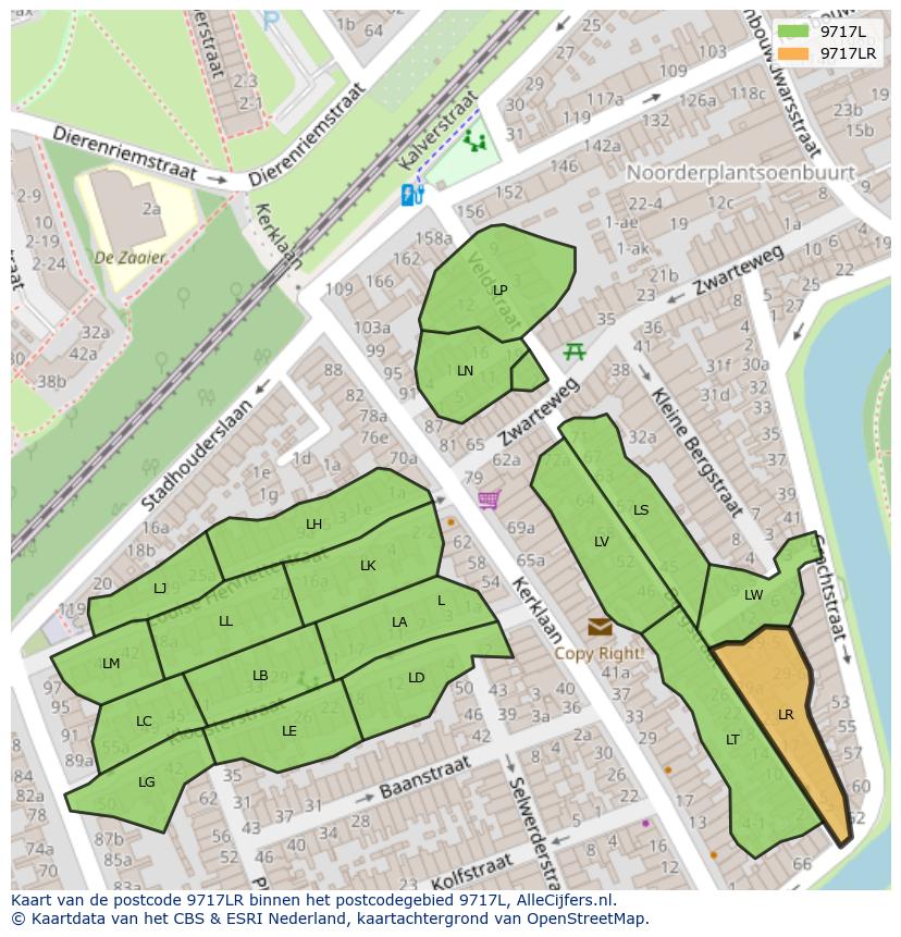 Afbeelding van het postcodegebied 9717 LR op de kaart.