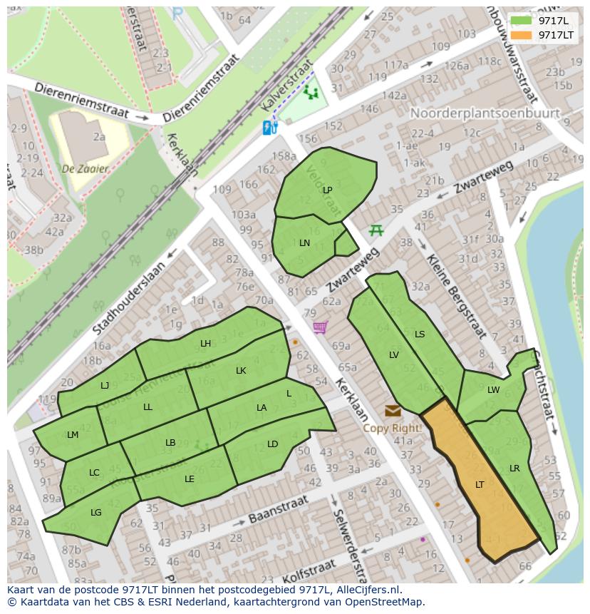 Afbeelding van het postcodegebied 9717 LT op de kaart.