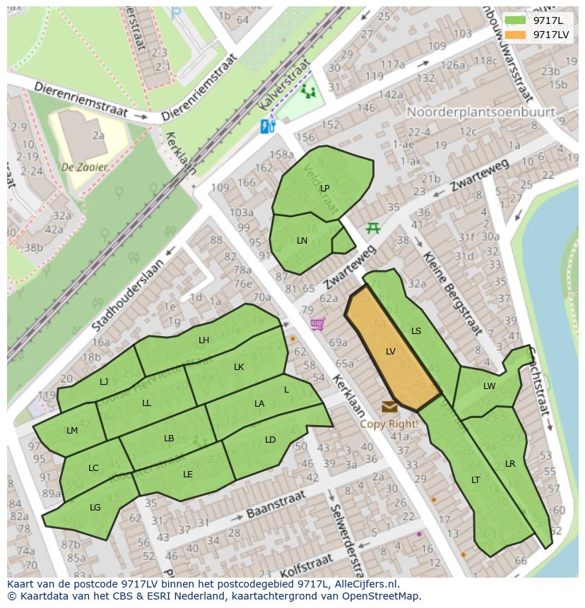 Afbeelding van het postcodegebied 9717 LV op de kaart.