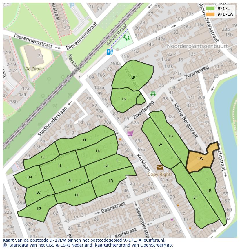 Afbeelding van het postcodegebied 9717 LW op de kaart.