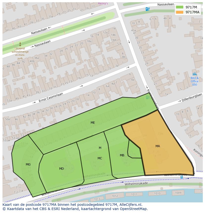 Afbeelding van het postcodegebied 9717 MA op de kaart.