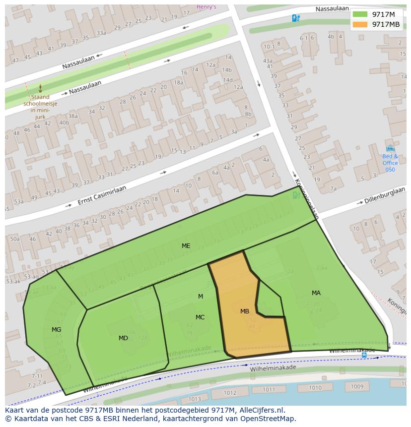Afbeelding van het postcodegebied 9717 MB op de kaart.
