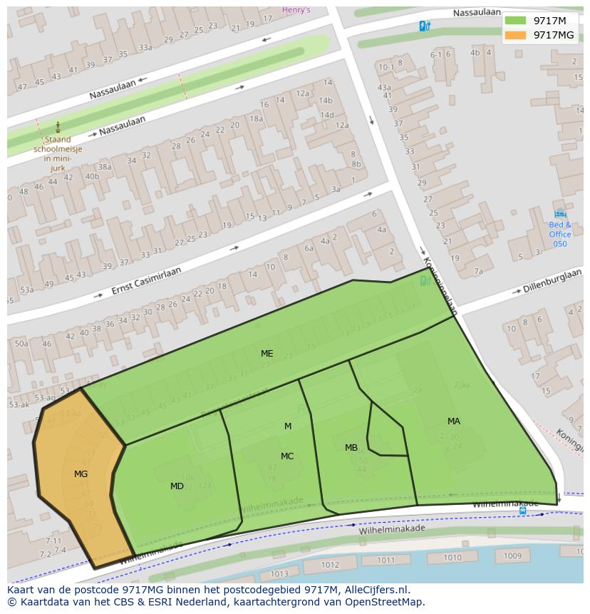 Afbeelding van het postcodegebied 9717 MG op de kaart.