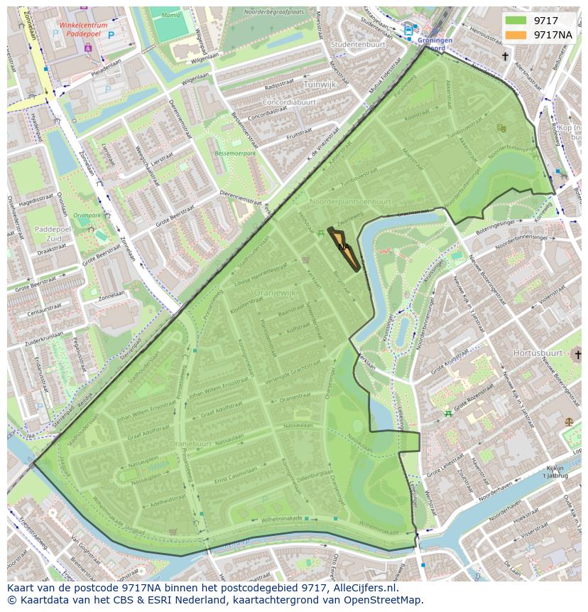 Afbeelding van het postcodegebied 9717 NA op de kaart.