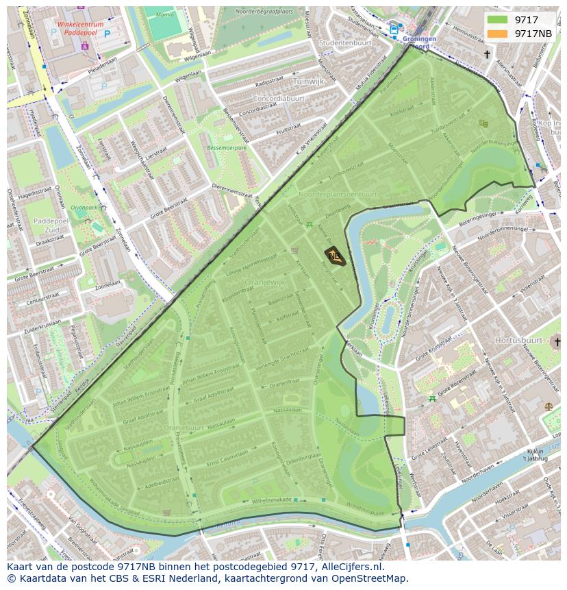 Afbeelding van het postcodegebied 9717 NB op de kaart.