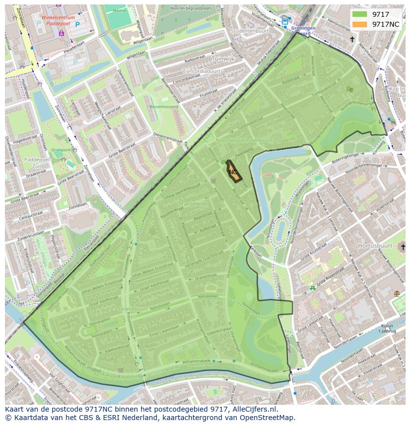 Afbeelding van het postcodegebied 9717 NC op de kaart.