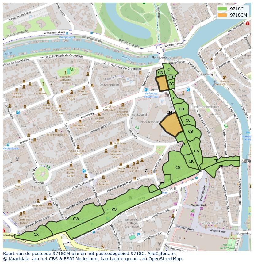 Afbeelding van het postcodegebied 9718 CM op de kaart.