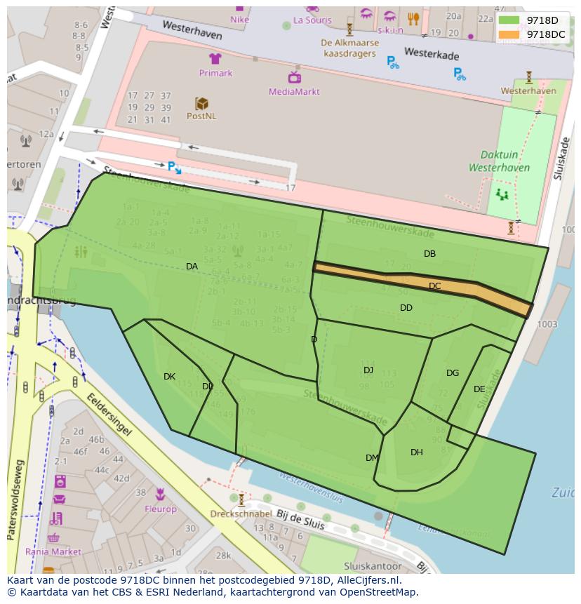 Afbeelding van het postcodegebied 9718 DC op de kaart.