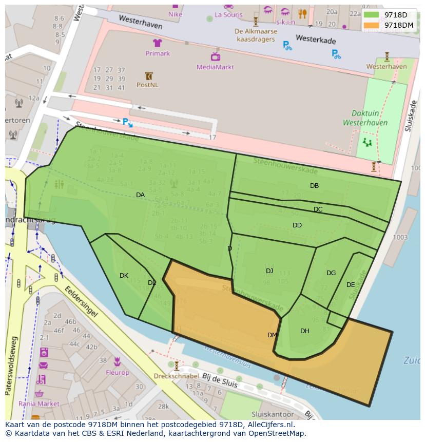 Afbeelding van het postcodegebied 9718 DM op de kaart.