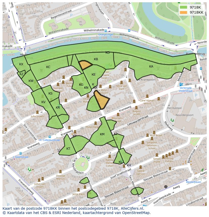 Afbeelding van het postcodegebied 9718 KK op de kaart.
