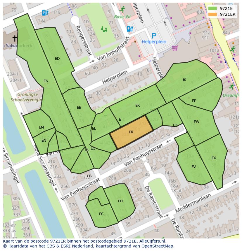 Afbeelding van het postcodegebied 9721 ER op de kaart.
