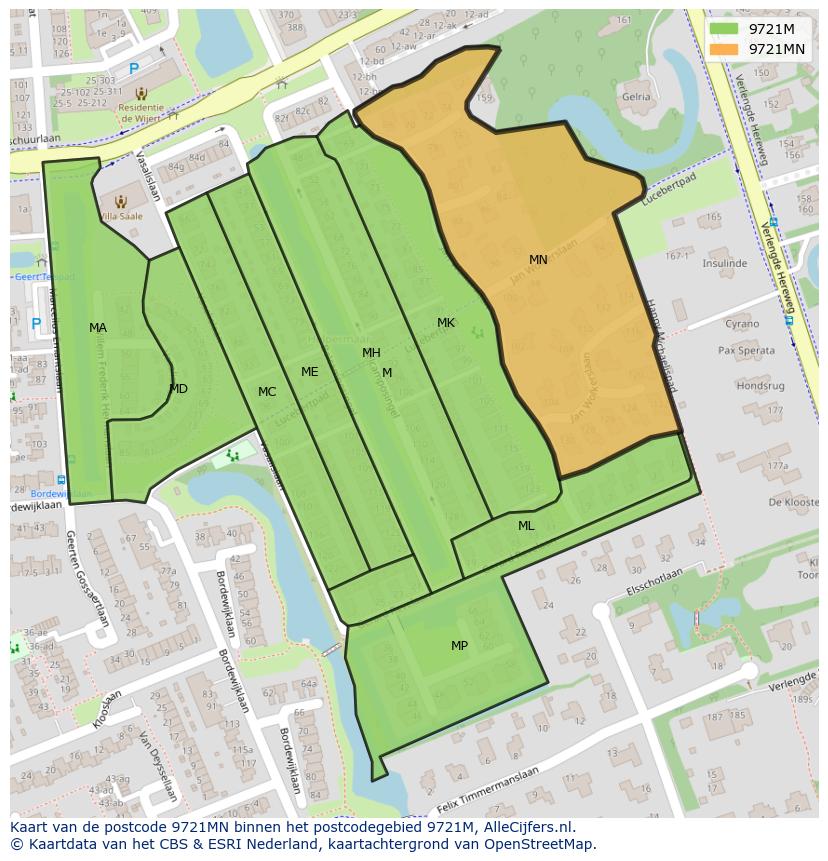 Afbeelding van het postcodegebied 9721 MN op de kaart.