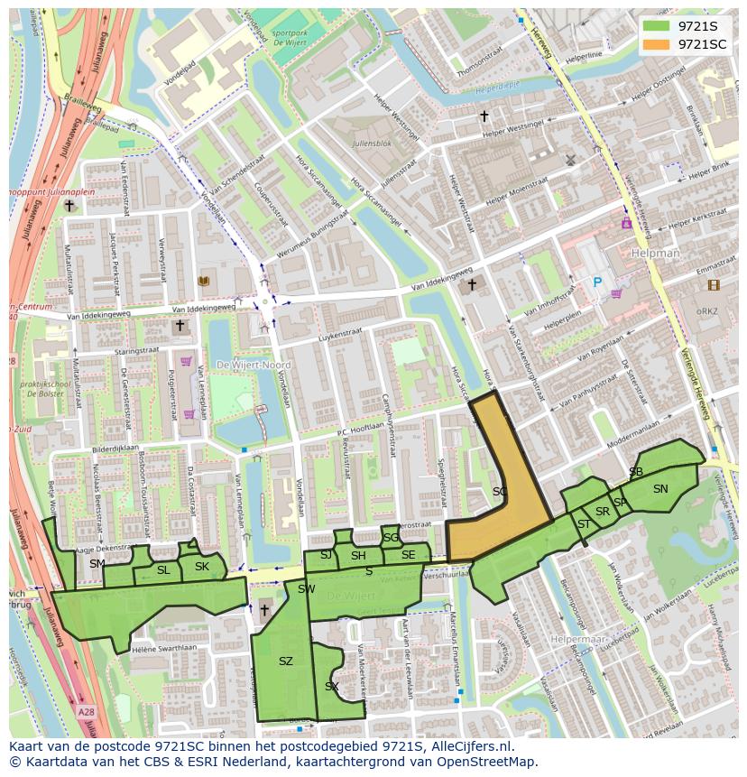 Afbeelding van het postcodegebied 9721 SC op de kaart.