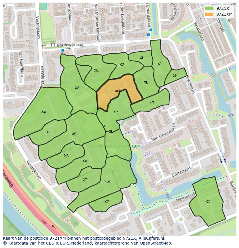 Afbeelding van het postcodegebied 9721 XM op de kaart.