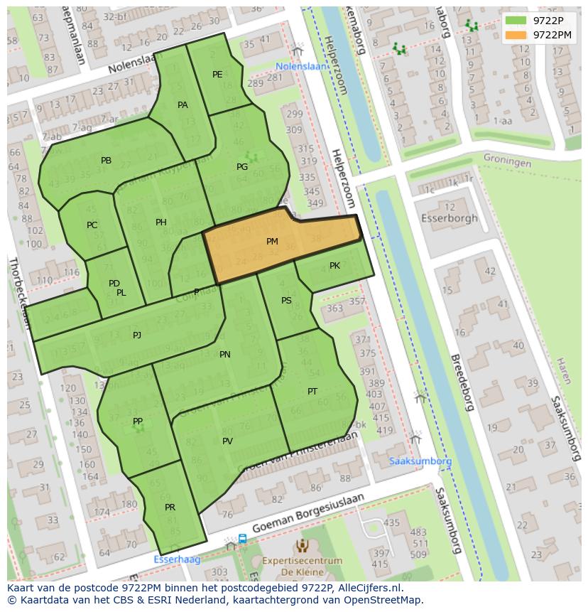 Afbeelding van het postcodegebied 9722 PM op de kaart.
