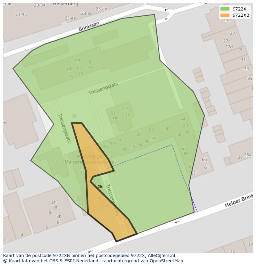 Afbeelding van het postcodegebied 9722 XB op de kaart.