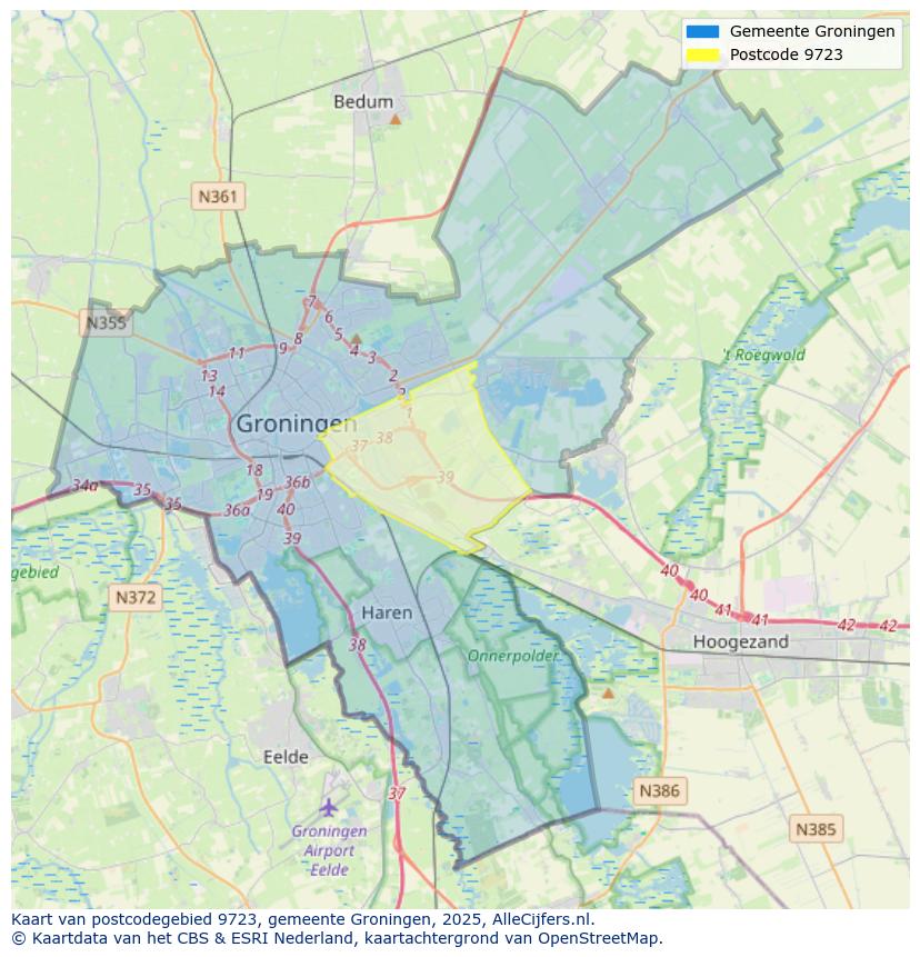 Afbeelding van het postcodegebied 9723 op de kaart.