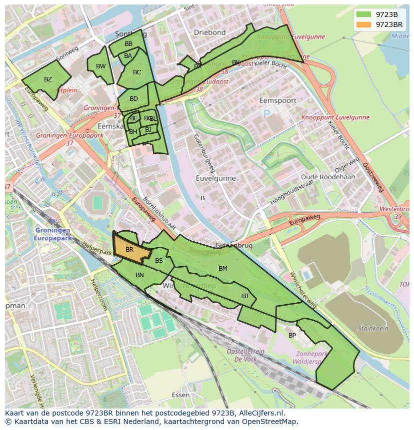 Afbeelding van het postcodegebied 9723 BR op de kaart.