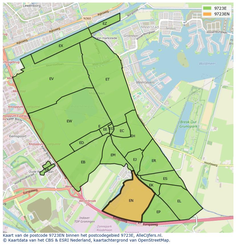 Afbeelding van het postcodegebied 9723 EN op de kaart.
