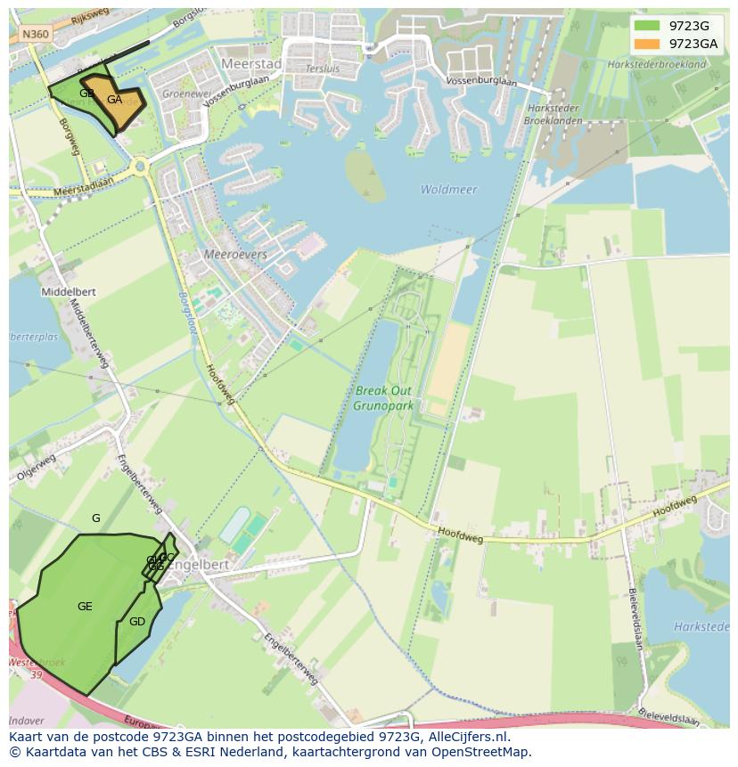 Afbeelding van het postcodegebied 9723 GA op de kaart.