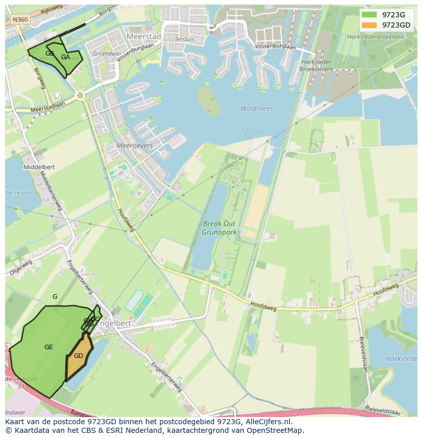 Afbeelding van het postcodegebied 9723 GD op de kaart.