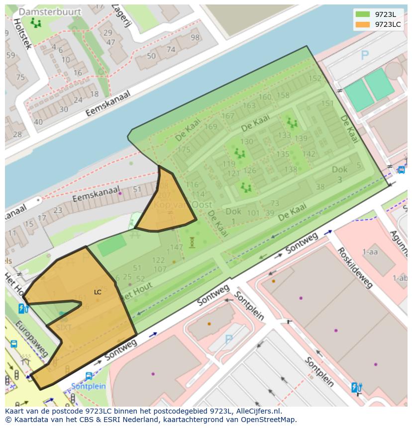 Afbeelding van het postcodegebied 9723 LC op de kaart.