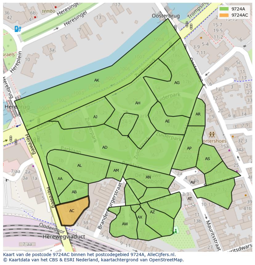 Afbeelding van het postcodegebied 9724 AC op de kaart.