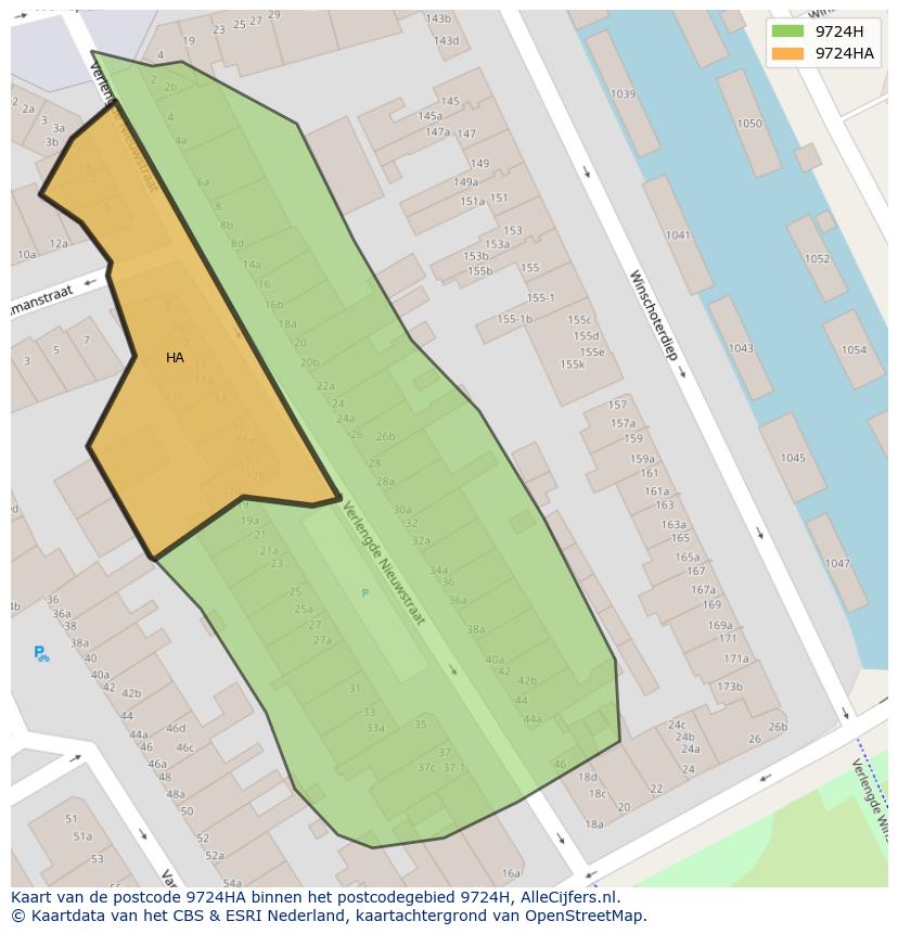 Afbeelding van het postcodegebied 9724 HA op de kaart.