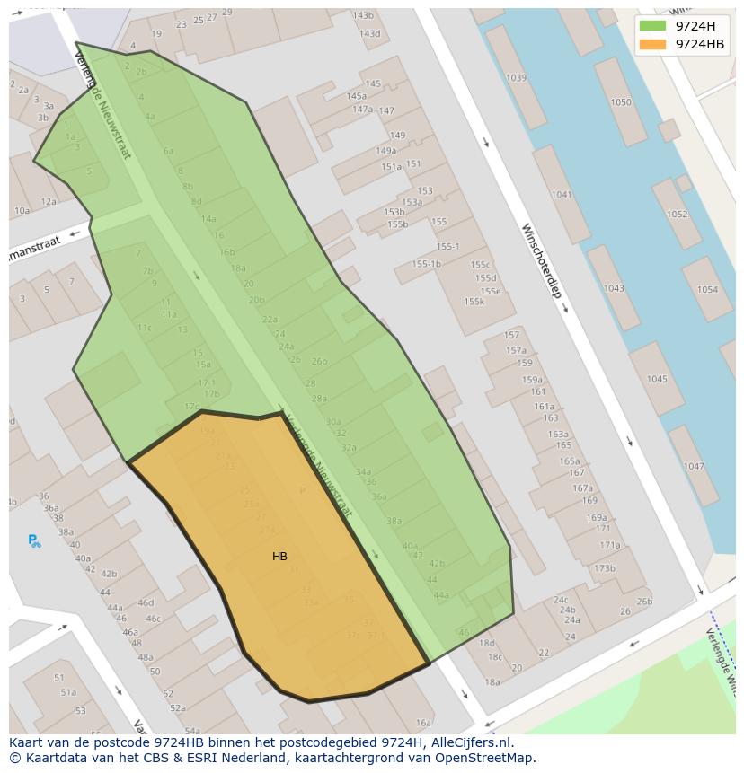 Afbeelding van het postcodegebied 9724 HB op de kaart.