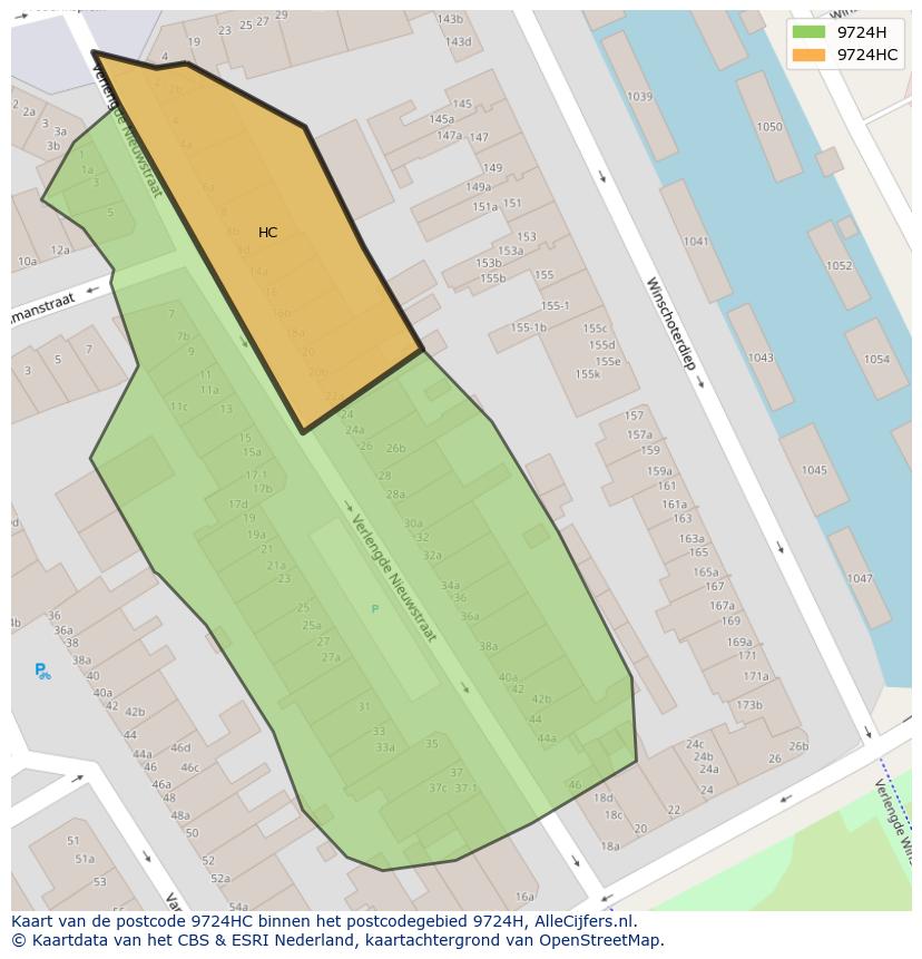 Afbeelding van het postcodegebied 9724 HC op de kaart.