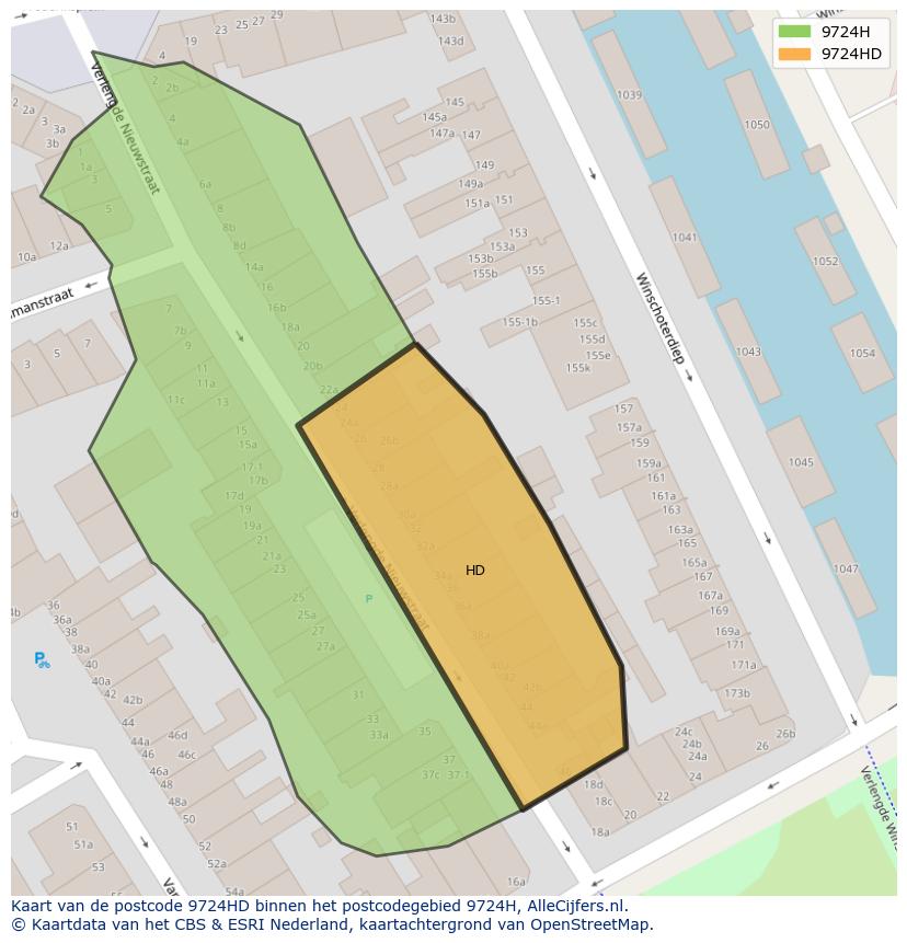 Afbeelding van het postcodegebied 9724 HD op de kaart.