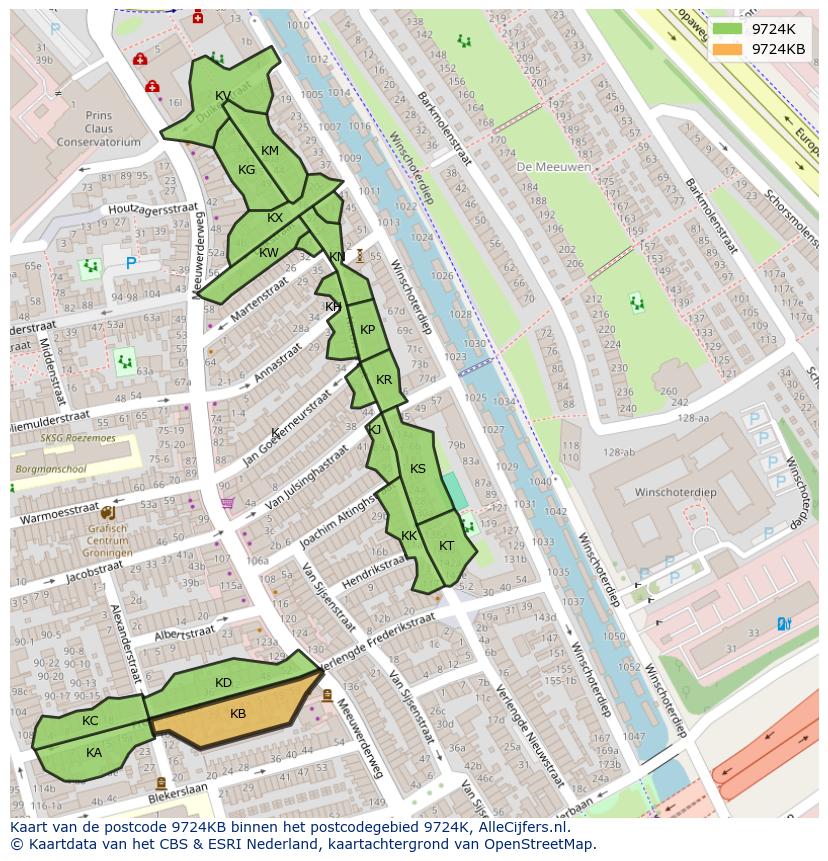 Afbeelding van het postcodegebied 9724 KB op de kaart.
