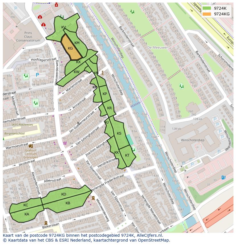 Afbeelding van het postcodegebied 9724 KG op de kaart.