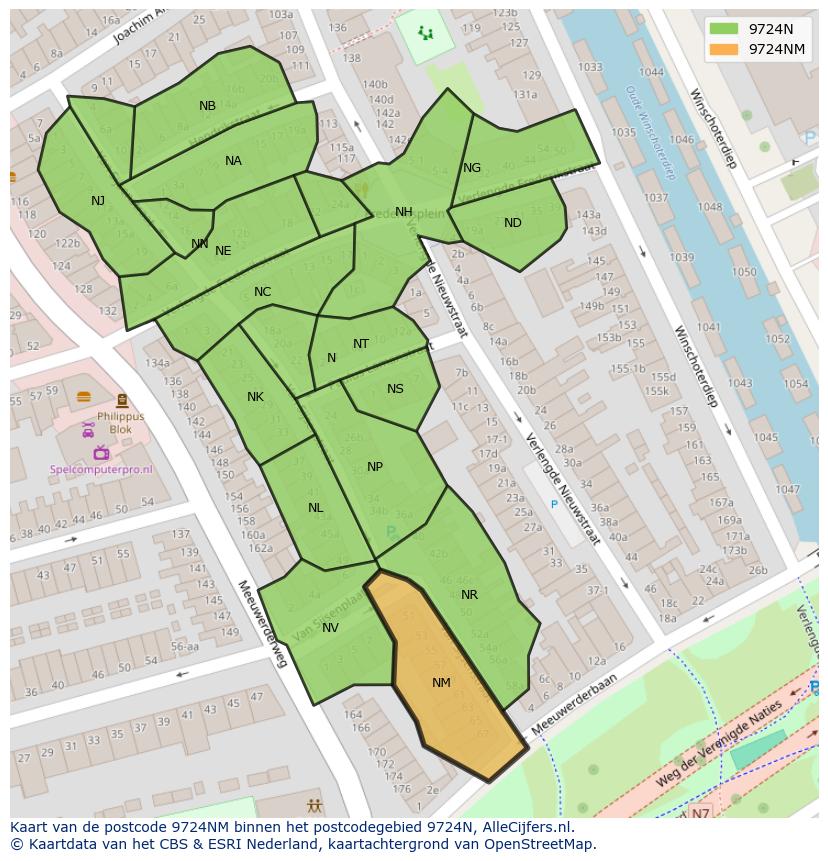 Afbeelding van het postcodegebied 9724 NM op de kaart.