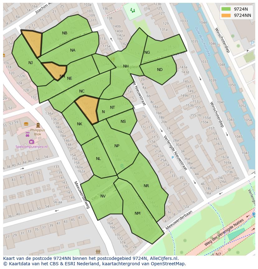 Afbeelding van het postcodegebied 9724 NN op de kaart.