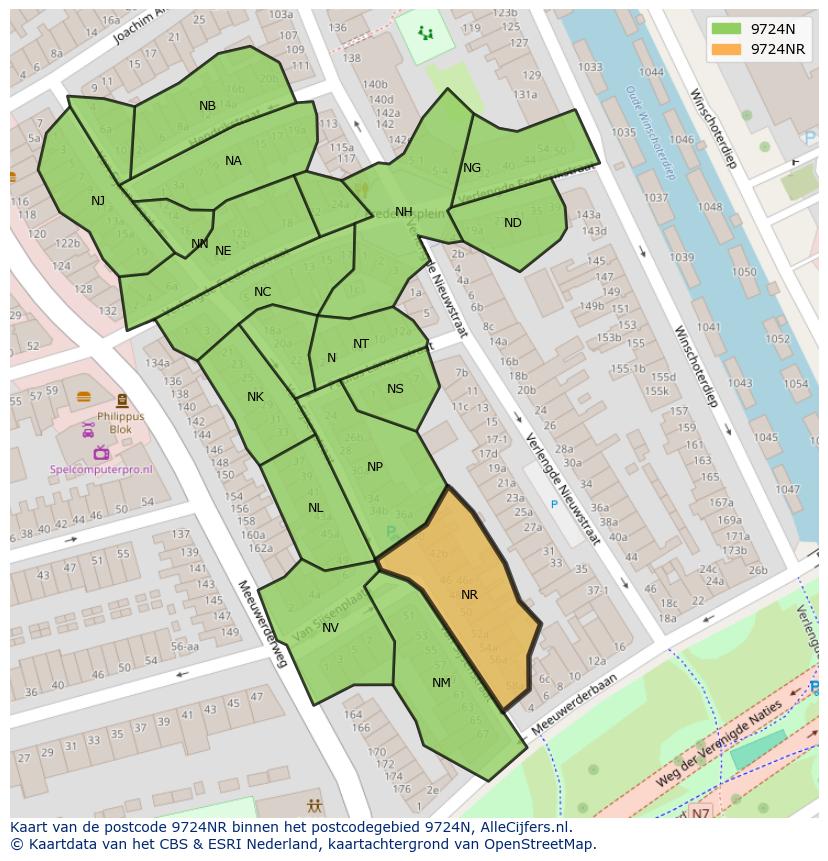 Afbeelding van het postcodegebied 9724 NR op de kaart.