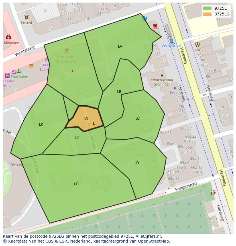 Afbeelding van het postcodegebied 9725 LG op de kaart.