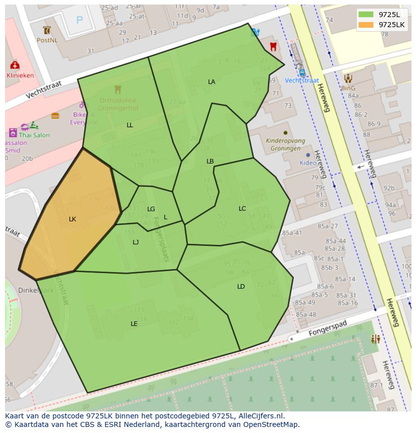 Afbeelding van het postcodegebied 9725 LK op de kaart.