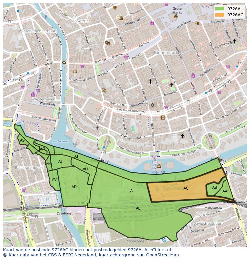 Afbeelding van het postcodegebied 9726 AC op de kaart.