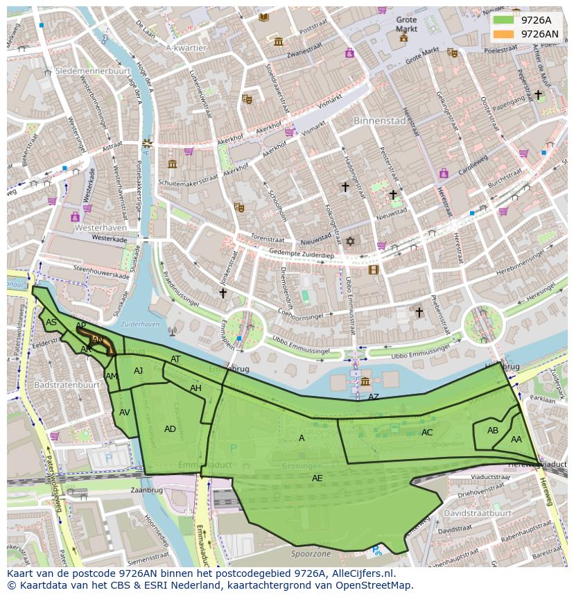 Afbeelding van het postcodegebied 9726 AN op de kaart.