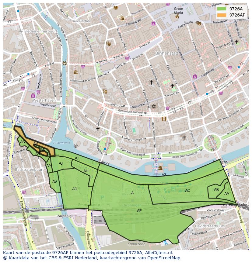 Afbeelding van het postcodegebied 9726 AP op de kaart.