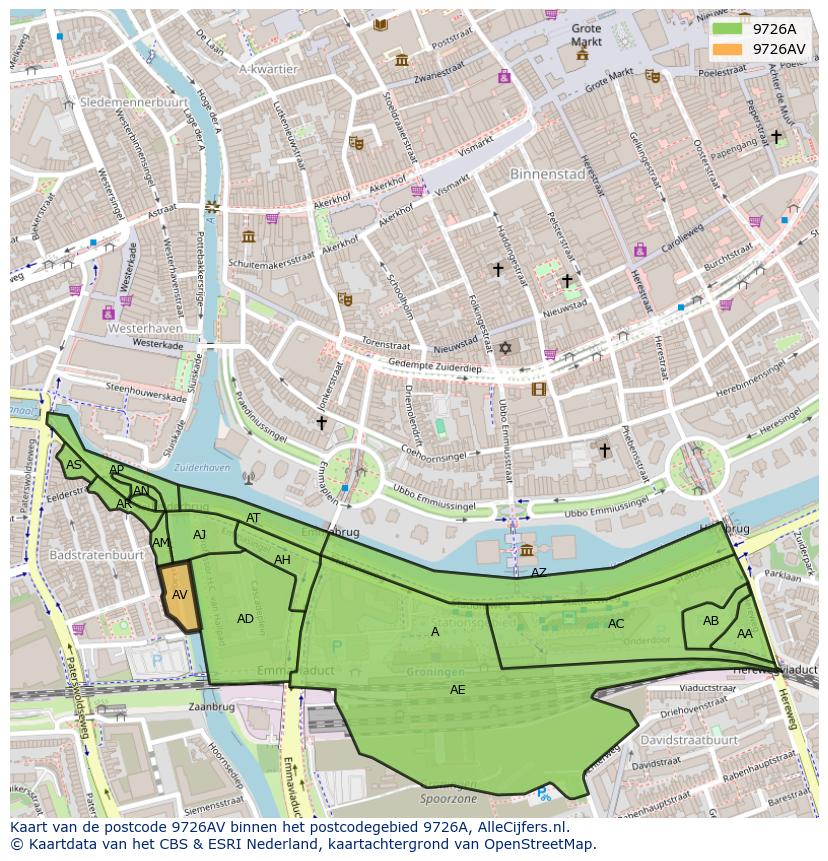 Afbeelding van het postcodegebied 9726 AV op de kaart.