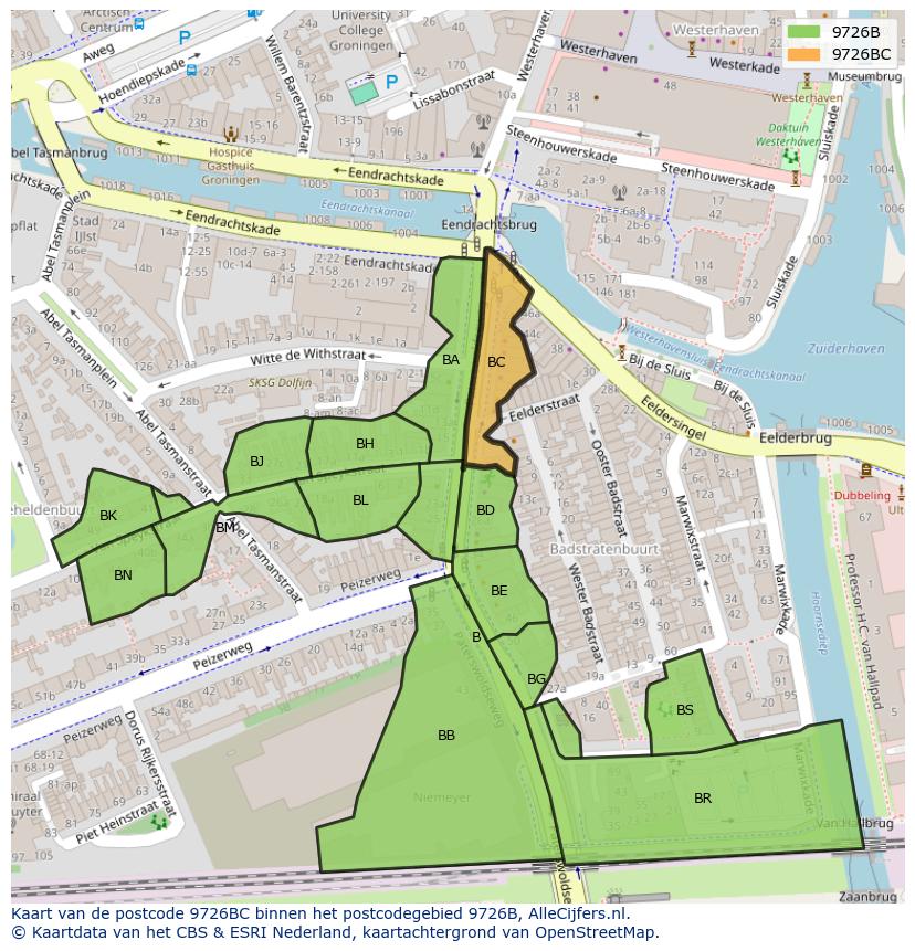Afbeelding van het postcodegebied 9726 BC op de kaart.