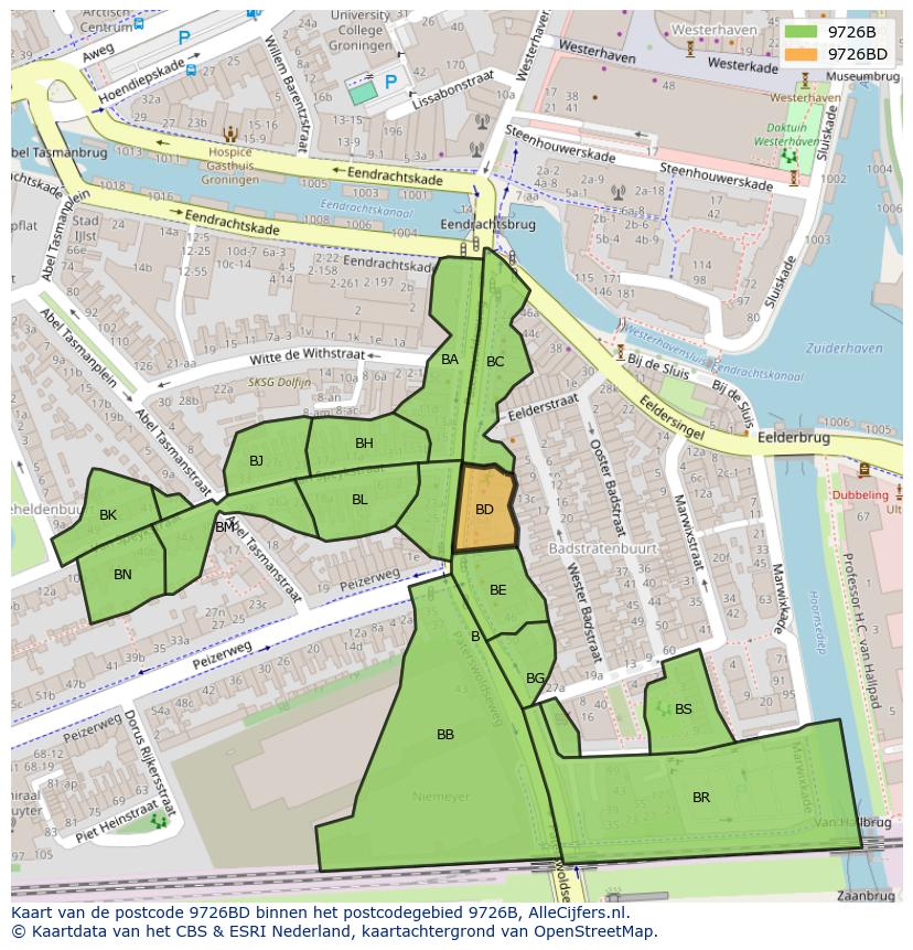 Afbeelding van het postcodegebied 9726 BD op de kaart.